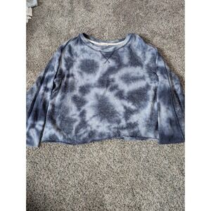 Altar'd State Blue Tie Dye Cropped Sweatshirt Raw Hem Raglan M